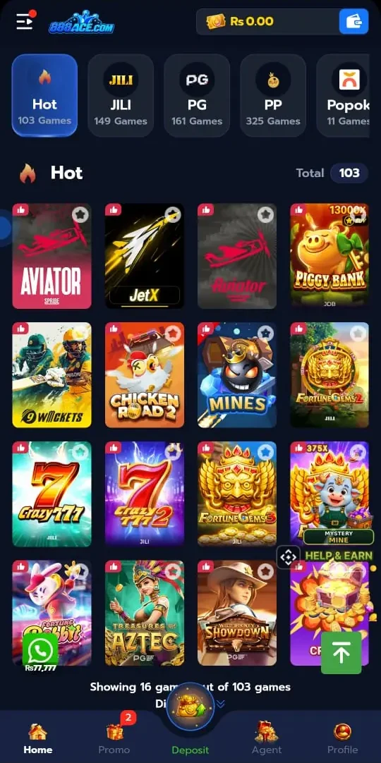 888ACE Game Iterface