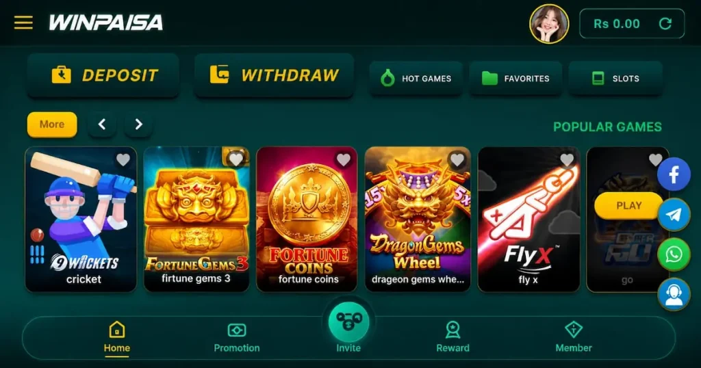 Winpaisa Game Home Interface