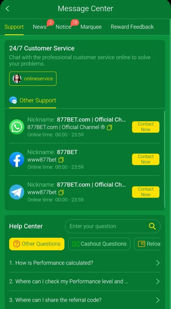 877BET Game Customer service