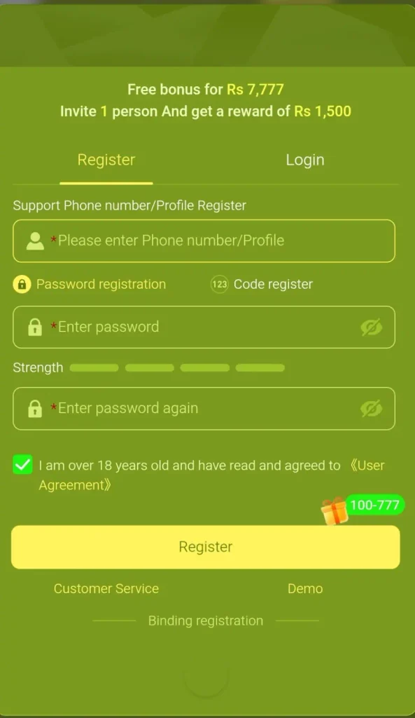 MF777 Game Create account