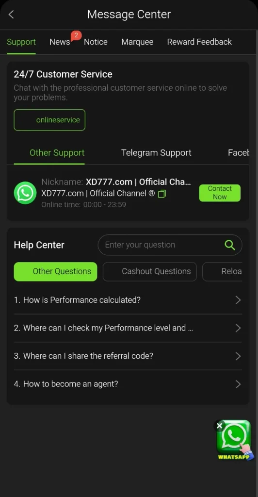 XD777 Game Customer care